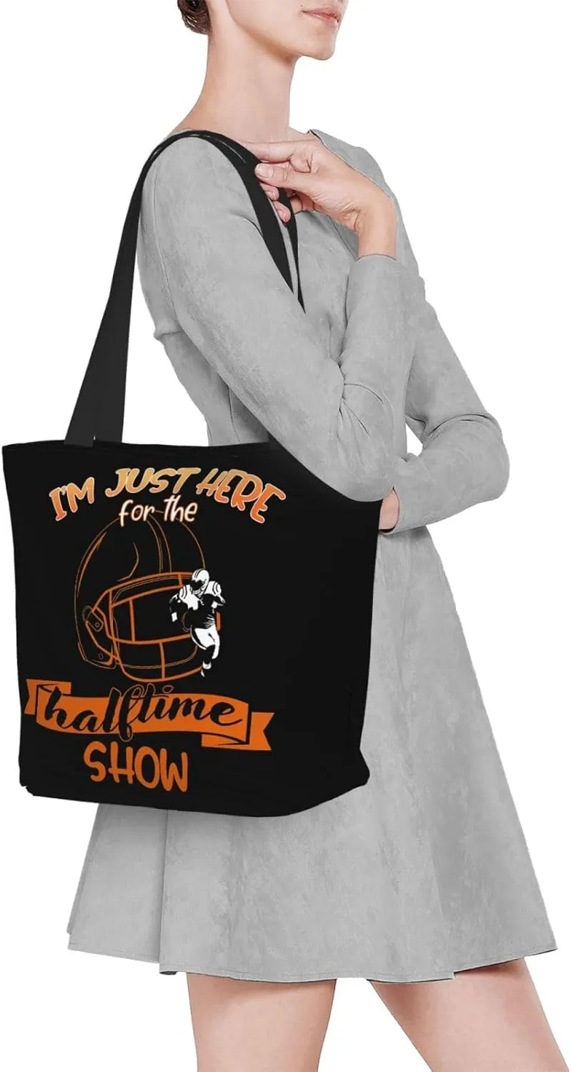 Im Just Here For The Halftime Show Football Tote Bag Lightweight Shopping Handbag Large Capacity Shoulder Bag