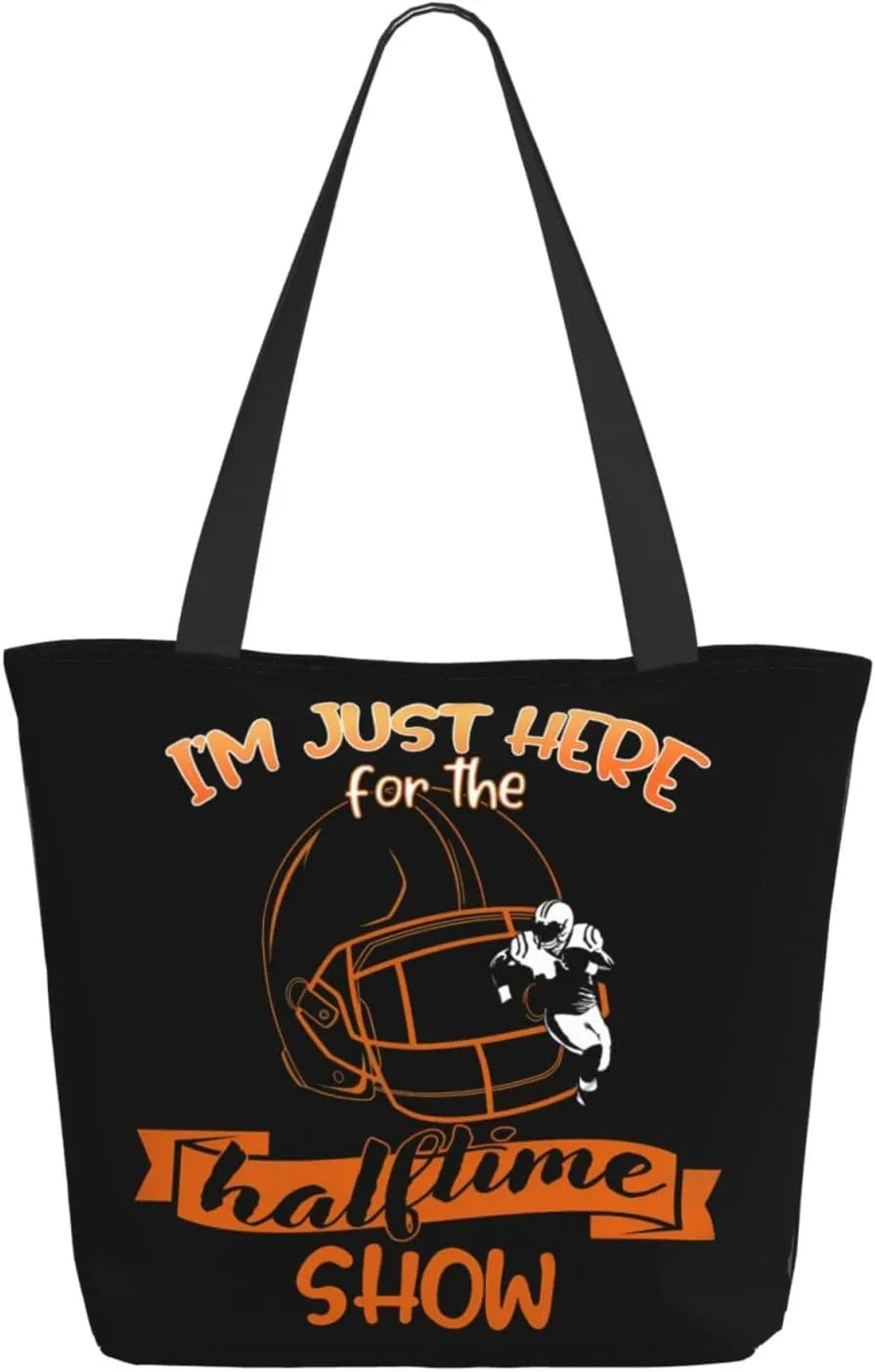 Im Just Here For The Halftime Show Football Tote Bag Lightweight Shopping Handbag Large Capacity Shoulder Bag