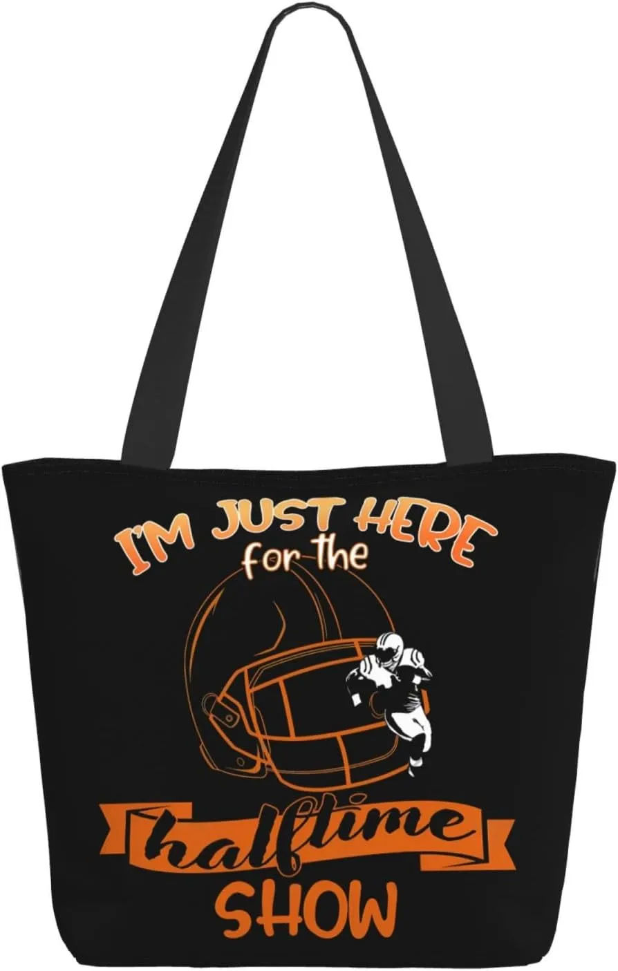 Im Just Here For The Halftime Show Football Tote Bag Lightweight Shopping Handbag Large Capacity Shoulder Bag