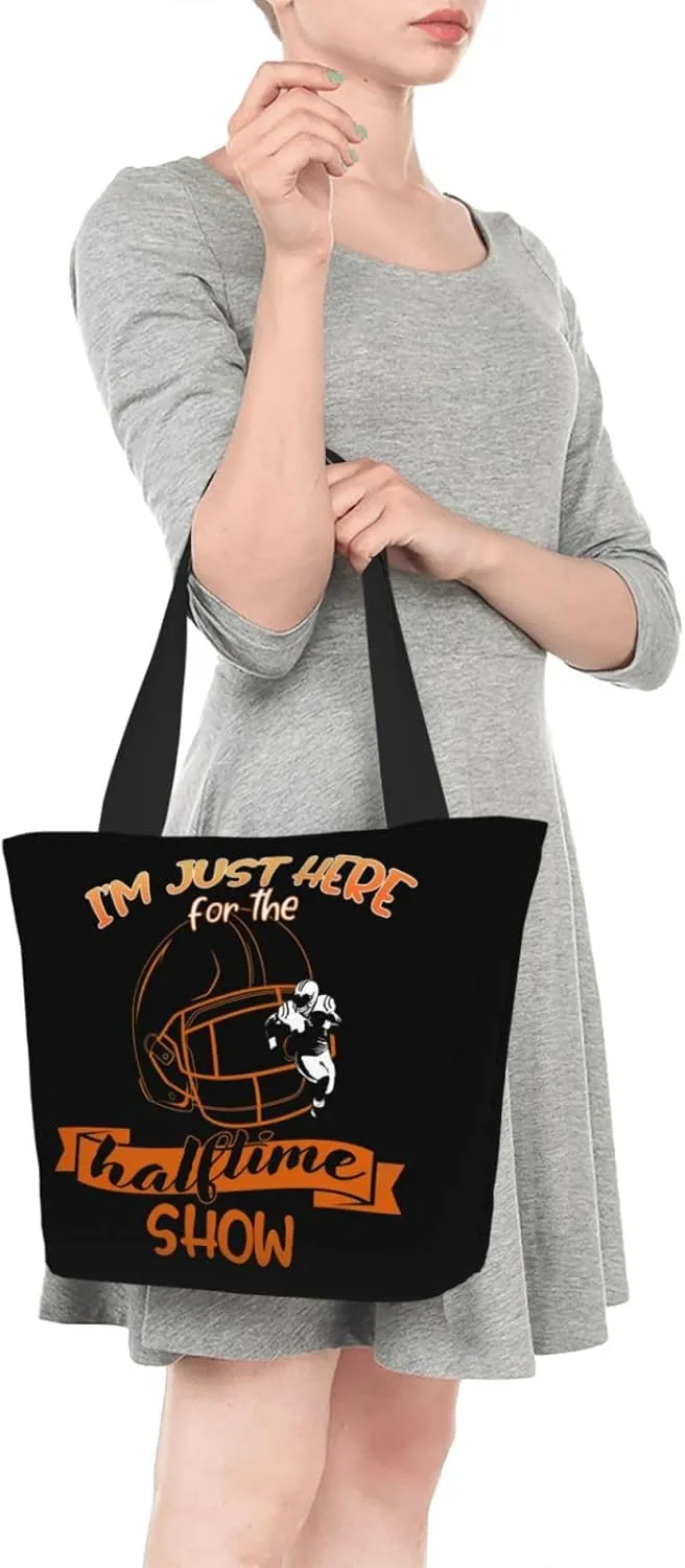 Im Just Here For The Halftime Show Football Tote Bag Lightweight Shopping Handbag Large Capacity Shoulder Bag