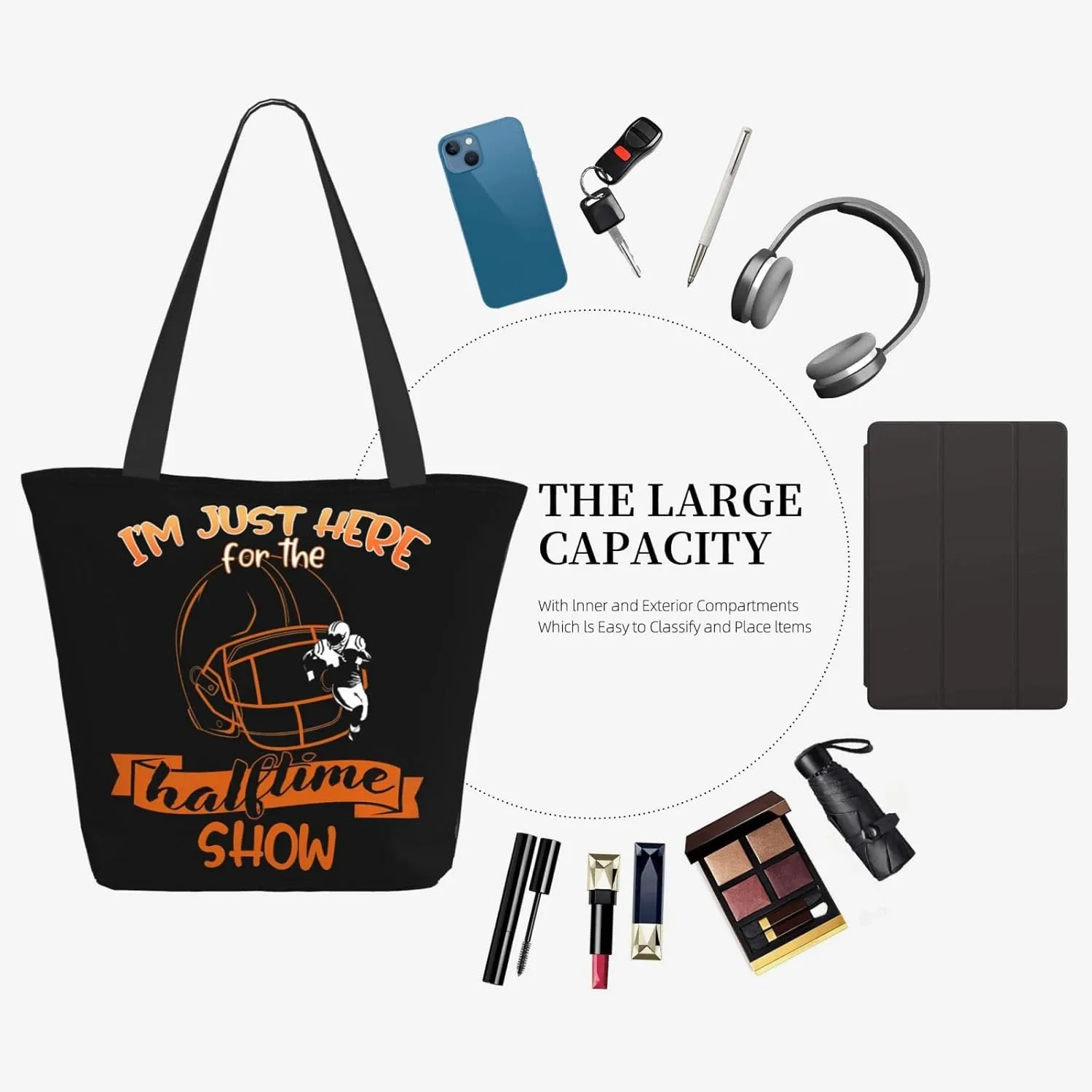 Im Just Here For The Halftime Show Football Tote Bag Lightweight Shopping Handbag Large Capacity Shoulder Bag