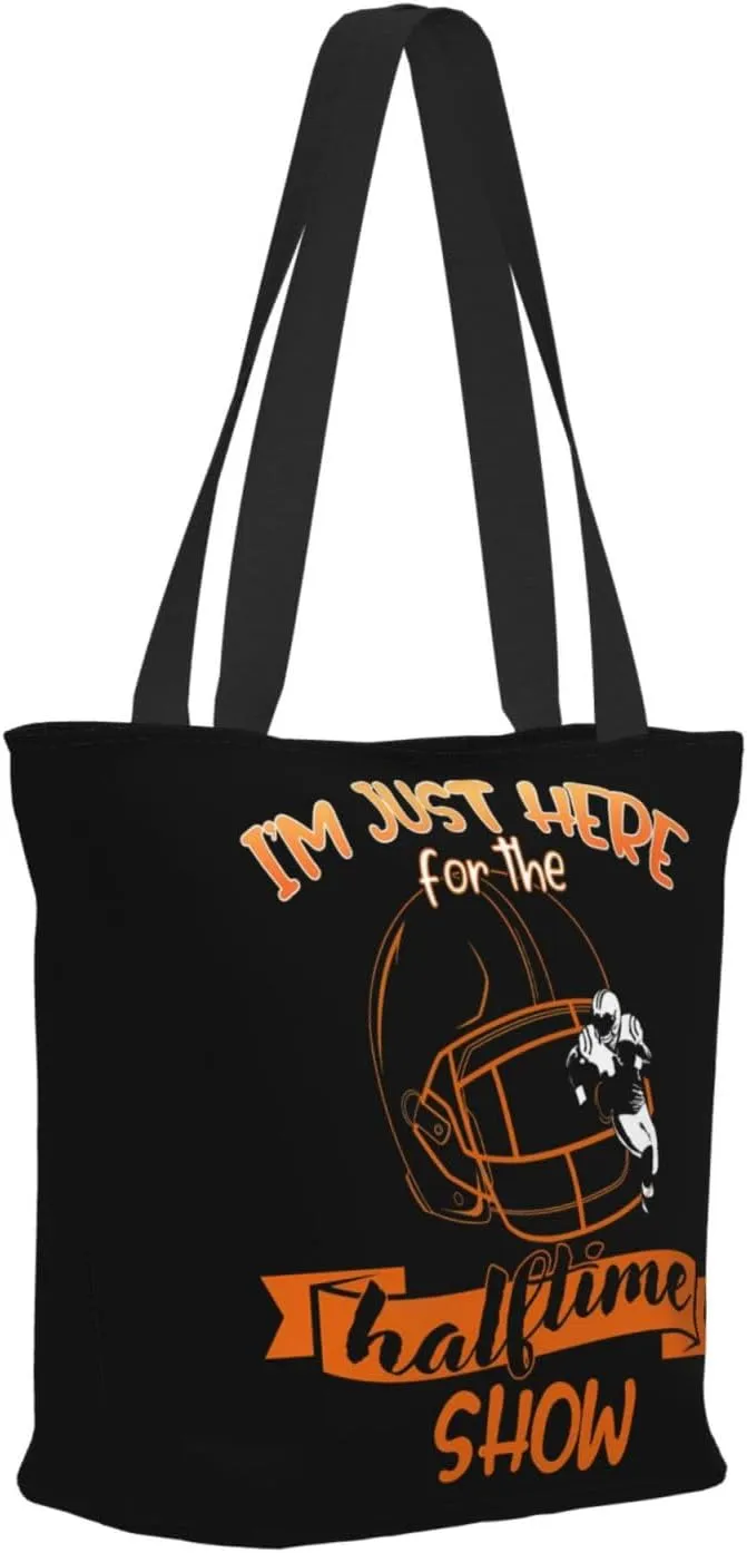Im Just Here For The Halftime Show Football Tote Bag Lightweight Shopping Handbag Large Capacity Shoulder Bag