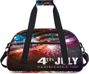 Independence Day Gym Duffel Bag for Men Women American Flag Sports Tote Bag with Adjustable Shoulder Strap for Dance Gymnastics Traveling Outdoor Camping Overnight Stay