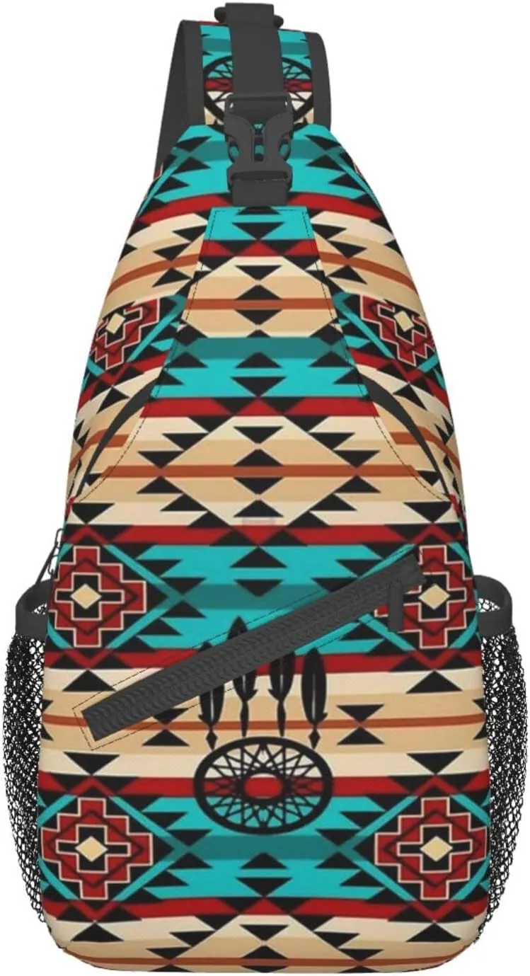 Indian Native American Sling Backpack,Travel Hiking Daypack Crossbody Shoulder Bag for Men Women