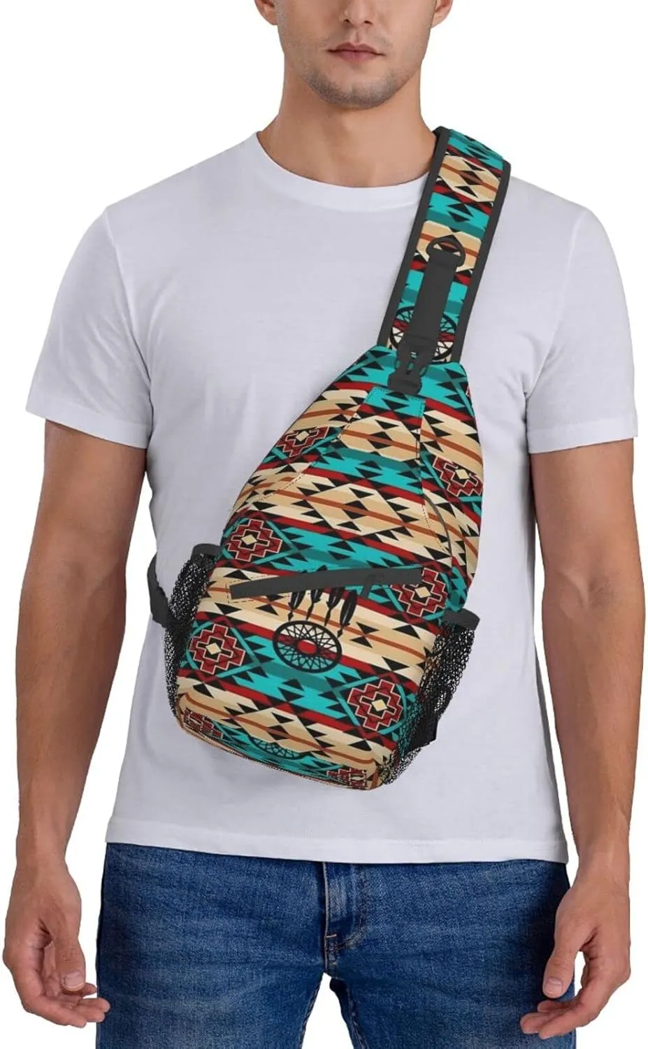 Indian Native American Sling Backpack,Travel Hiking Daypack Crossbody Shoulder Bag for Men Women