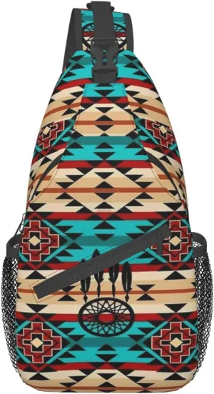 Indian Native American Sling Backpack,Travel Hiking Daypack Crossbody Shoulder Bag for Men Women