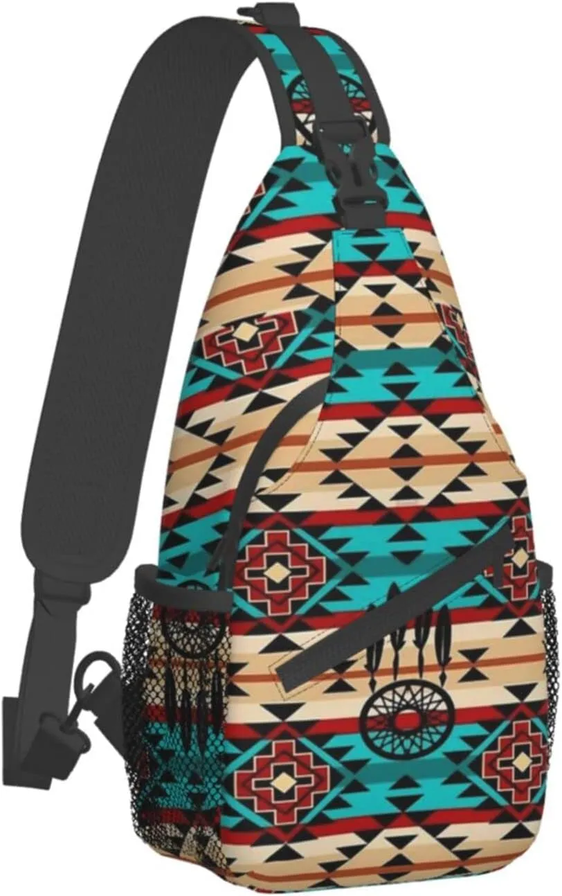 Indian Native American Sling Backpack,Travel Hiking Daypack Crossbody Shoulder Bag for Men Women