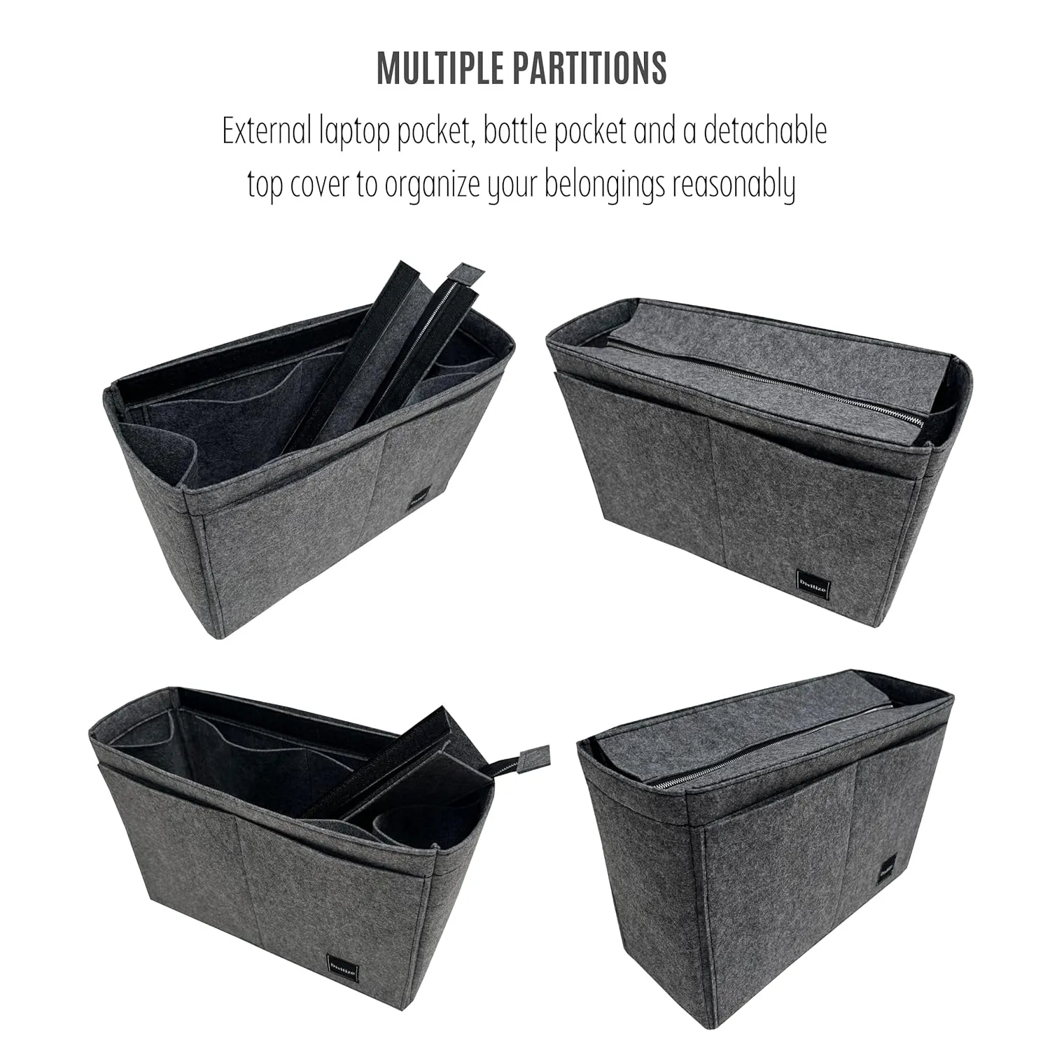 Insert for Book Tote Organizer Medium, Small Book Tote Organizer Insert Best Fit Detailed Size, Large Book Tote Bag Organizer Premium Felt Handmade (For Medium Book Tote, Black)