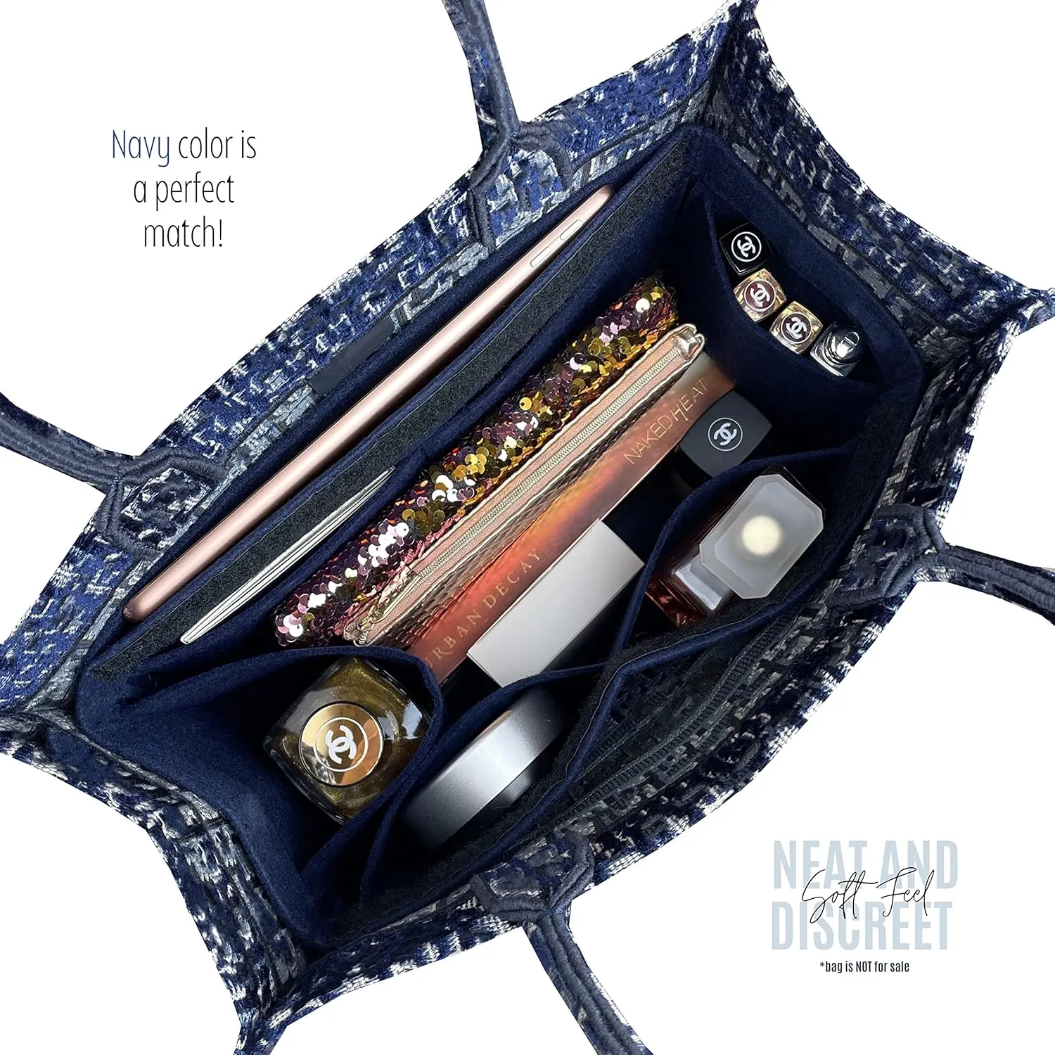 Insert for Book Tote Organizer Medium, Small Book Tote Organizer Insert Best Fit Detailed Size, Large Book Tote Bag Organizer Premium Felt Handmade (For Medium Book Tote, Black)