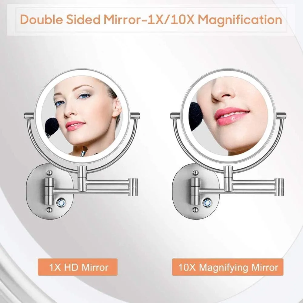 IOCCIOBB Makeup Mirror Wall Mounted 10x Magnification Vanity Mirror 360 Rotating Double Sided Cosmetic Mirror for Shaving in Bedroom