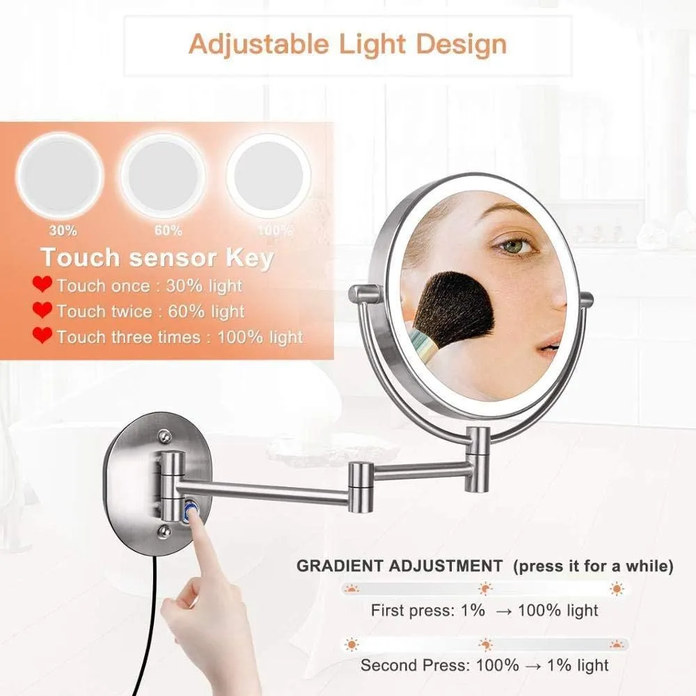 IOCCIOBB Makeup Mirror Wall Mounted 10x Magnification Vanity Mirror 360 Rotating Double Sided Cosmetic Mirror for Shaving in Bedroom