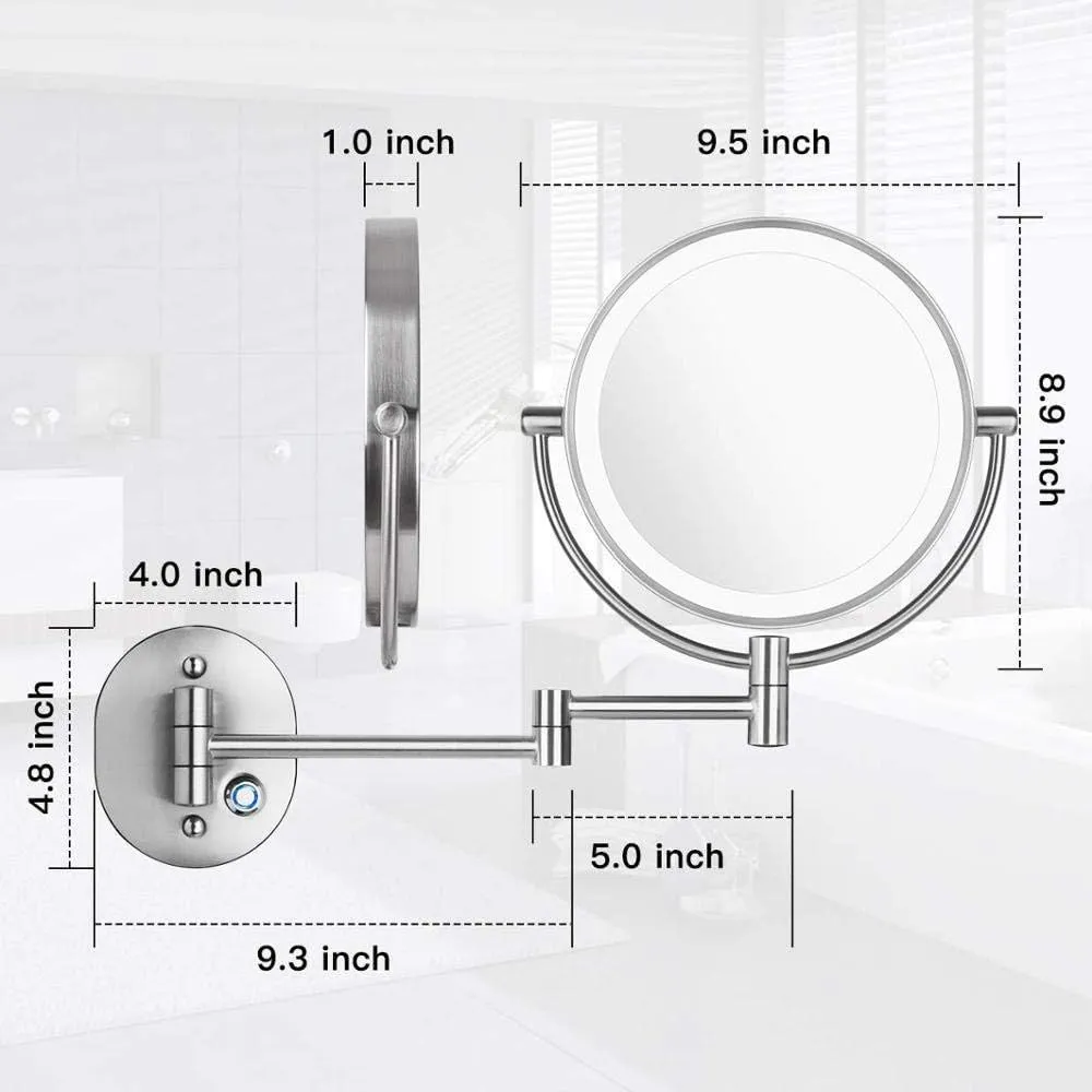 IOCCIOBB Makeup Mirror Wall Mounted 10x Magnification Vanity Mirror 360 Rotating Double Sided Cosmetic Mirror for Shaving in Bedroom