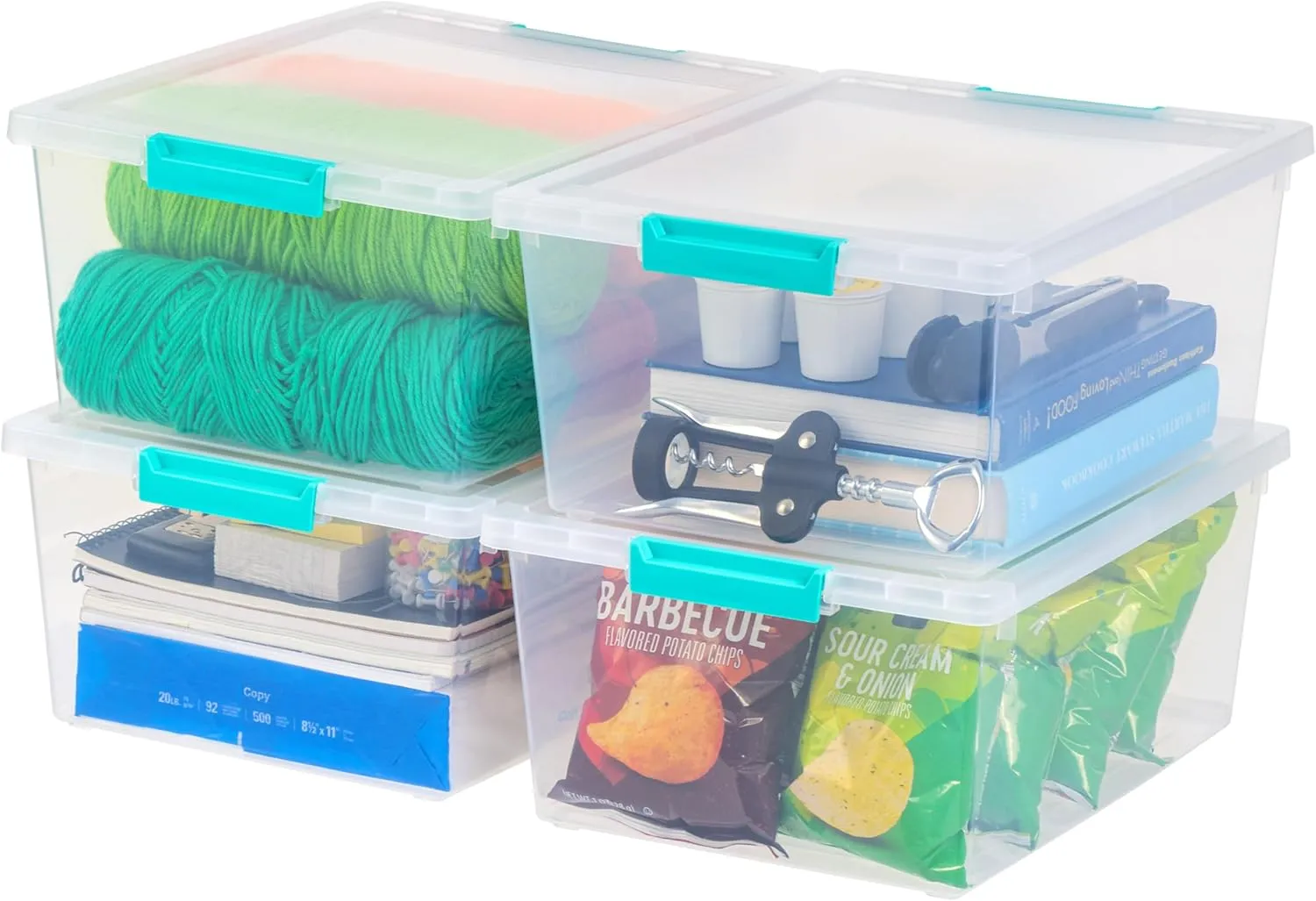 IRIS USA 12 Qt. Plastic Storage Bins Containers with Lids, 4 Pack, Sensory Bin, Craft Storage, Craft Organizers and Storage, Organizing Container for Home, Office and Art Supplies, Stackable, Clear