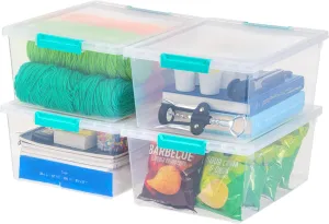 IRIS USA 12 Qt. Plastic Storage Bins Containers with Lids, 4 Pack, Sensory Bin, Craft Storage, Craft Organizers and Storage, Organizing Container for Home, Office and Art Supplies, Stackable, Clear