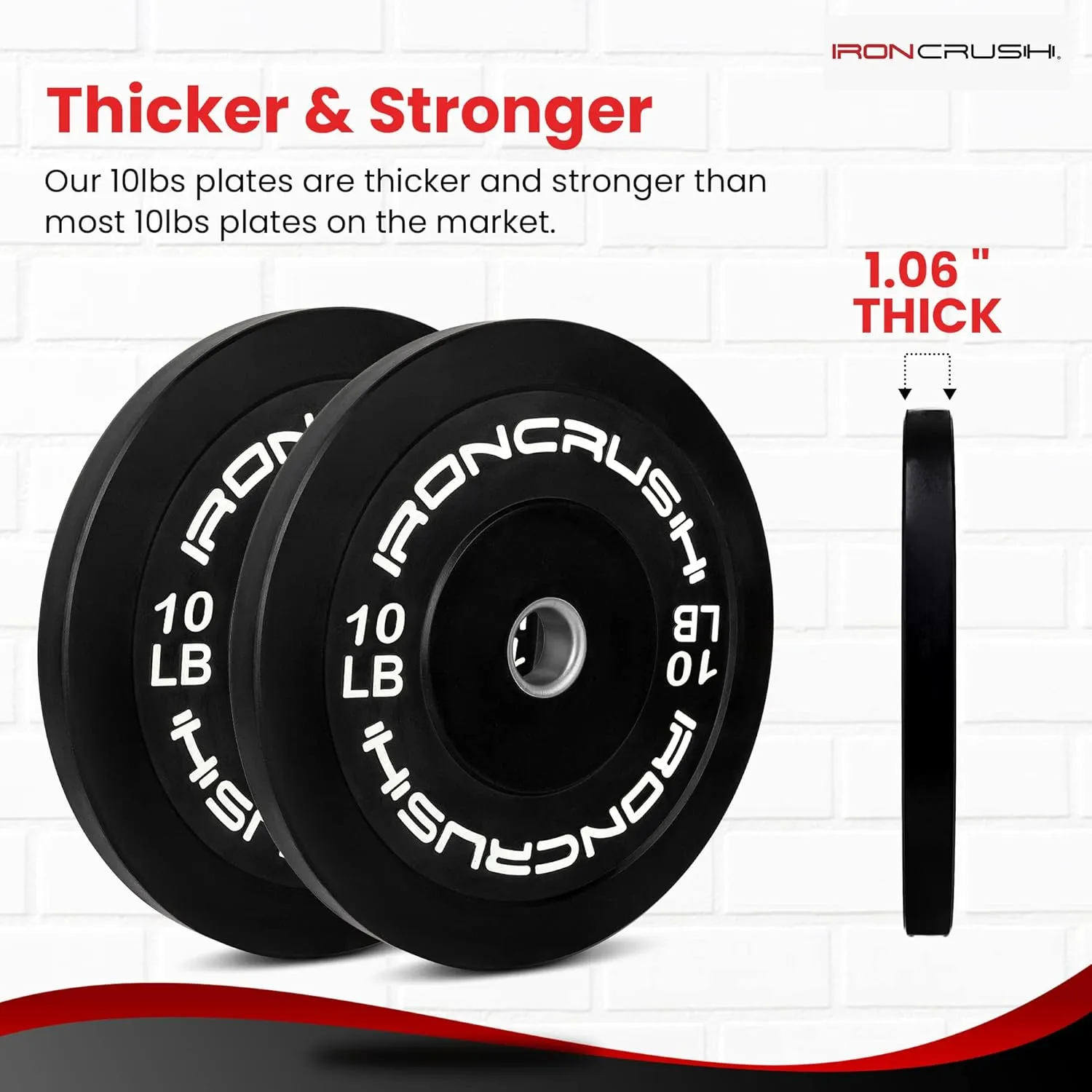 Iron Crush Olympic Bumper Plates Set - Virgin Rubber Weights for Strength Training - Fits 2" Barbells - Sold in Pairs