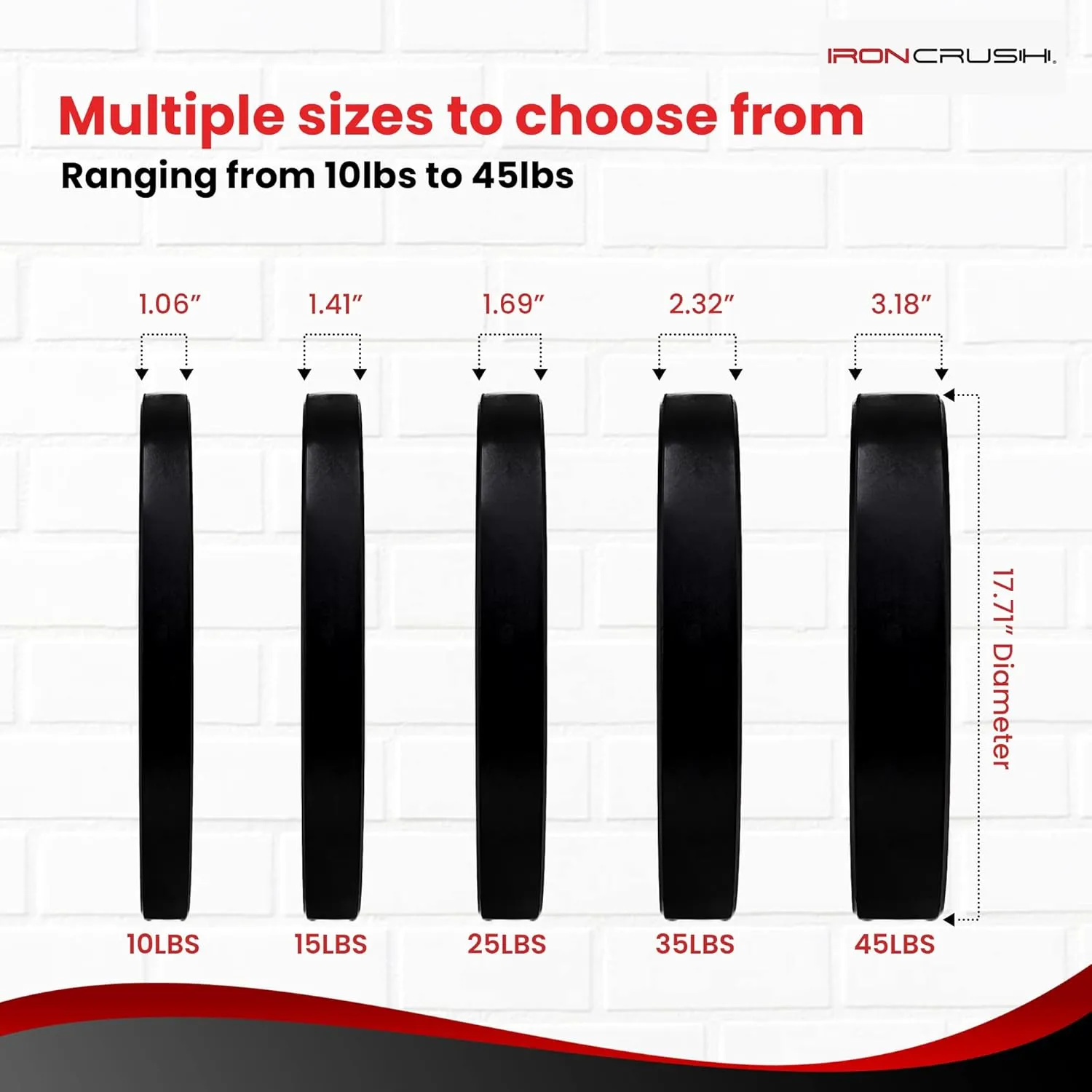 Iron Crush Olympic Bumper Plates Set - Virgin Rubber Weights for Strength Training - Fits 2" Barbells - Sold in Pairs