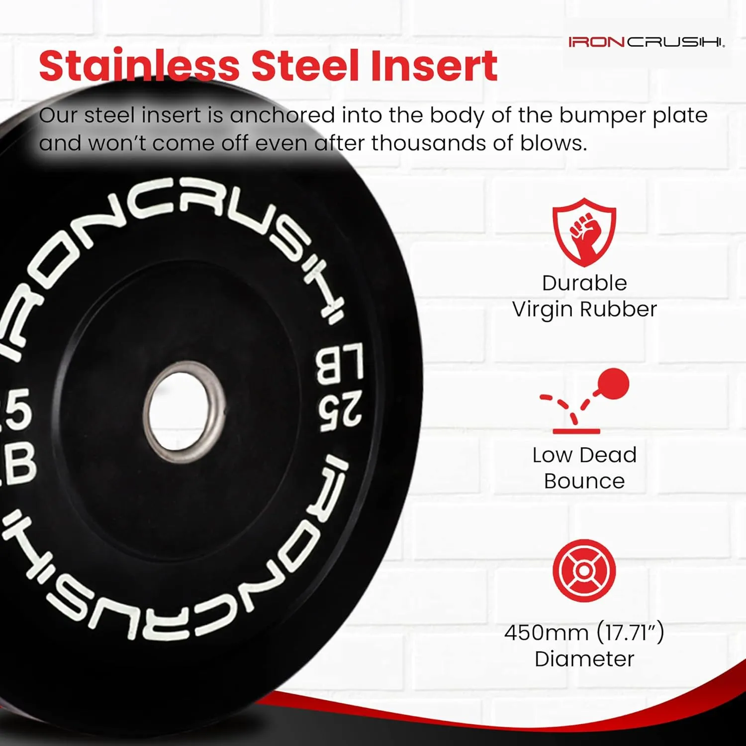 Iron Crush Olympic Bumper Plates Set - Virgin Rubber Weights for Strength Training - Fits 2" Barbells - Sold in Pairs