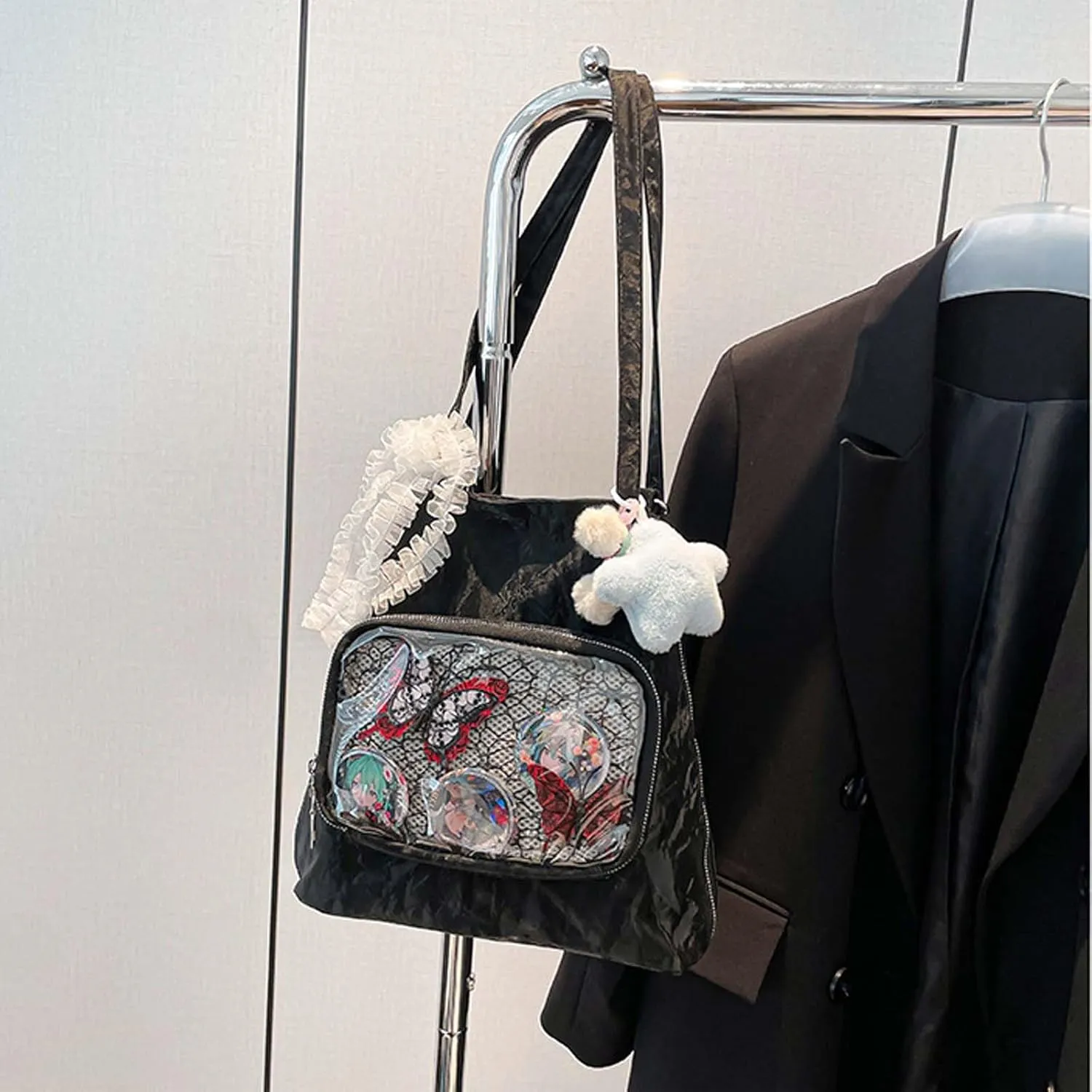 Itabag badge display bag with star pendant that can be carried on both shoulders, suitable for daily wear and fashion shows