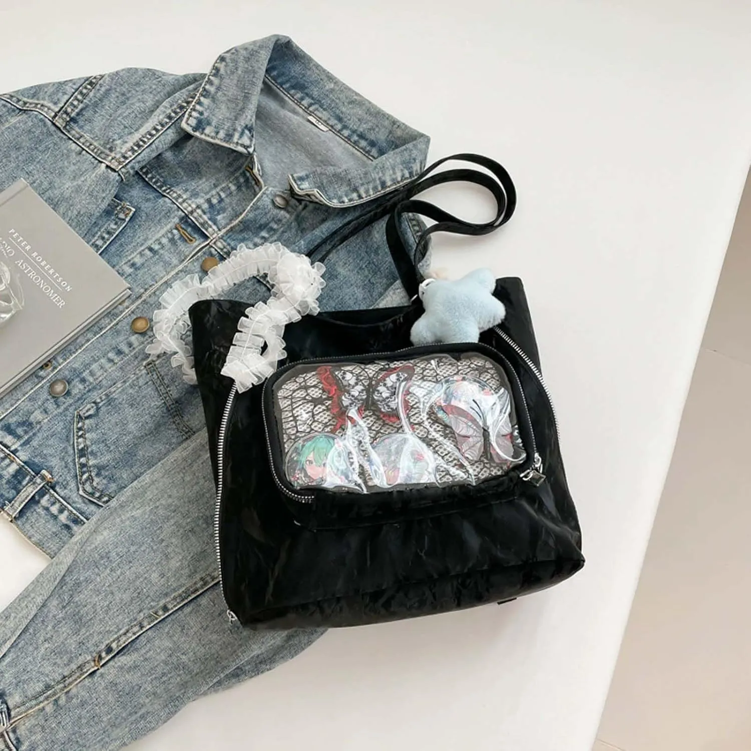 Itabag badge display bag with star pendant that can be carried on both shoulders, suitable for daily wear and fashion shows