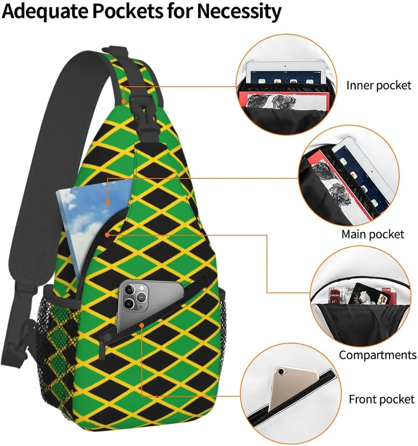 Jamaica Crossbody Bag Jamaica Flag Shoulder Bag Backpack Jamaican Sling Bag Jamaican Chest Casual Daypack Bag