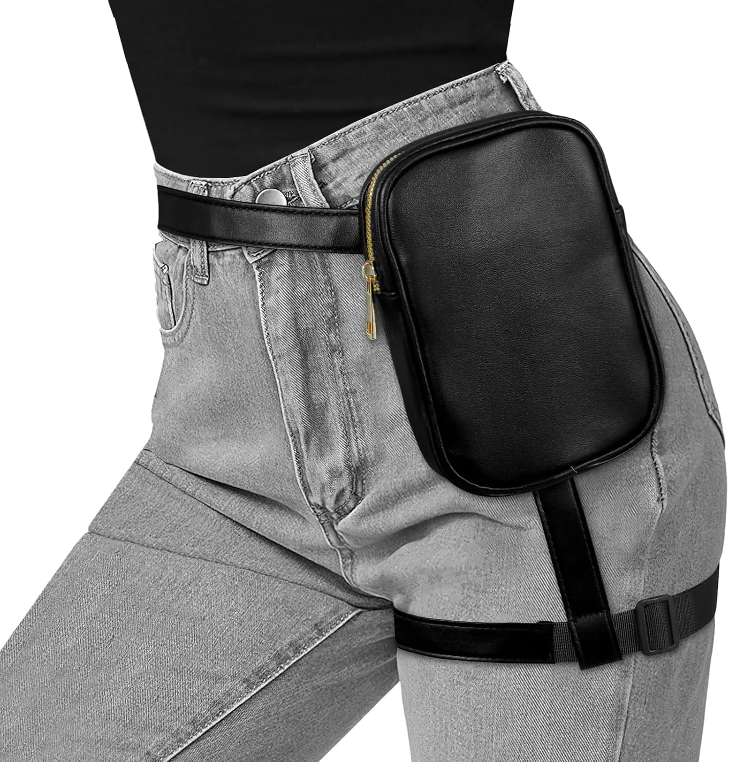 JASGOOD Thigh Harness Leg Bag Fanny Pack for Women Leg Purse Drop Leg Bag, A-Black