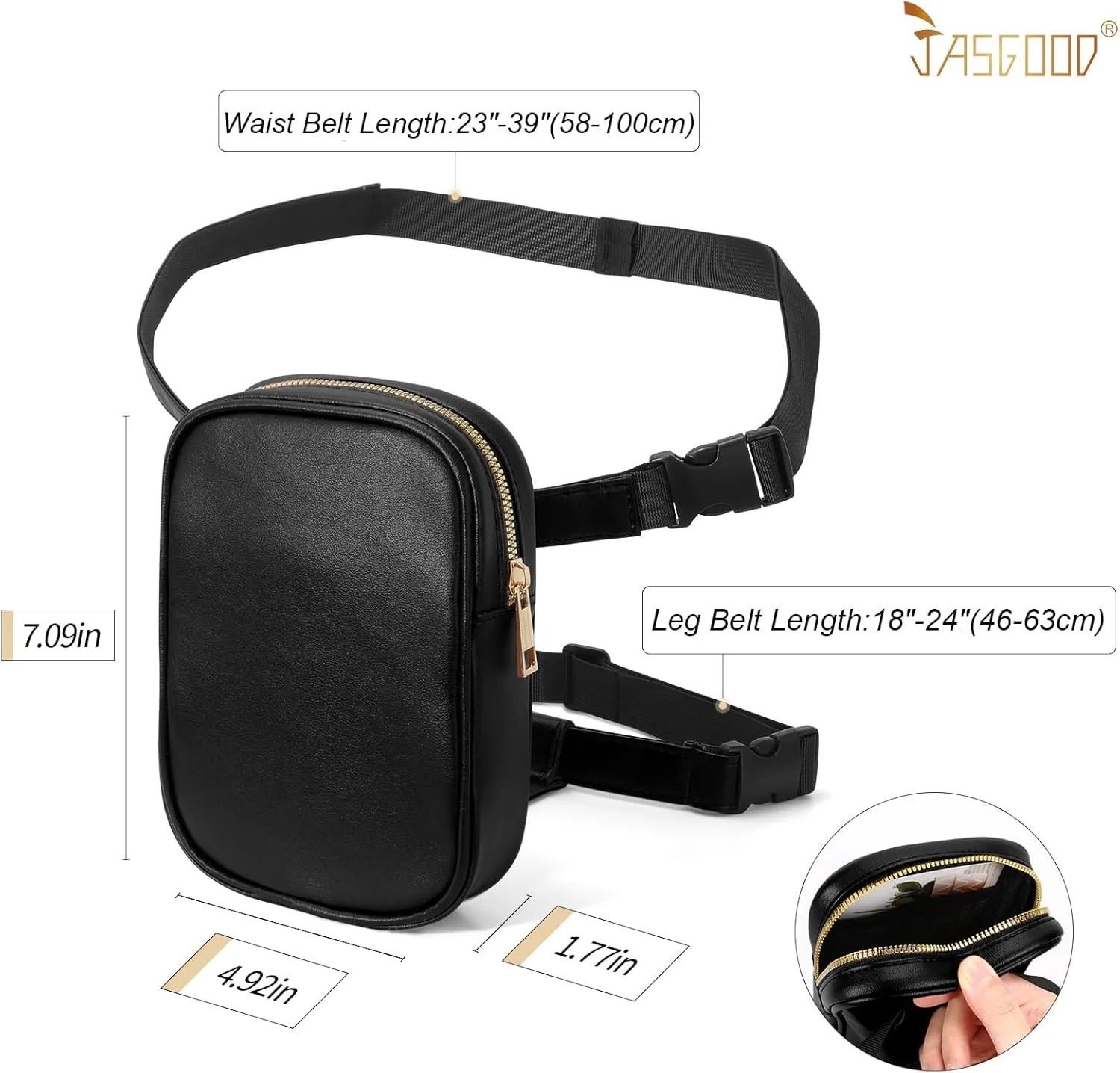 JASGOOD Thigh Harness Leg Bag Fanny Pack for Women Leg Purse Drop Leg Bag, A-Black