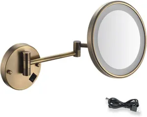 JCAKES LED Lighted Makeup Mirror Wall Mount 5X Magnifying USB Rechargeable Cosmetic Mirror 180° Swivel Extendable Single Sided Vanity Mirror for Bathroom Shaving Mirrors (Color : Archaize)