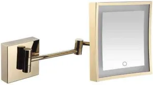 JCAKES Square Vanity Cosmetic Mirror Wall Mount 3X Magnification Extendable for Shaving in Bedroom (Color : Gold, Size : Powered by Plug)