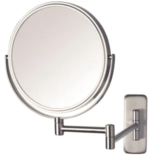 JERDON Two-Sided Wall Mounted Nickel Finish Makeup Mirror - 5X-1X Magnification - 8” Diameter Mirror Extends 13.5” - Model JP7506N