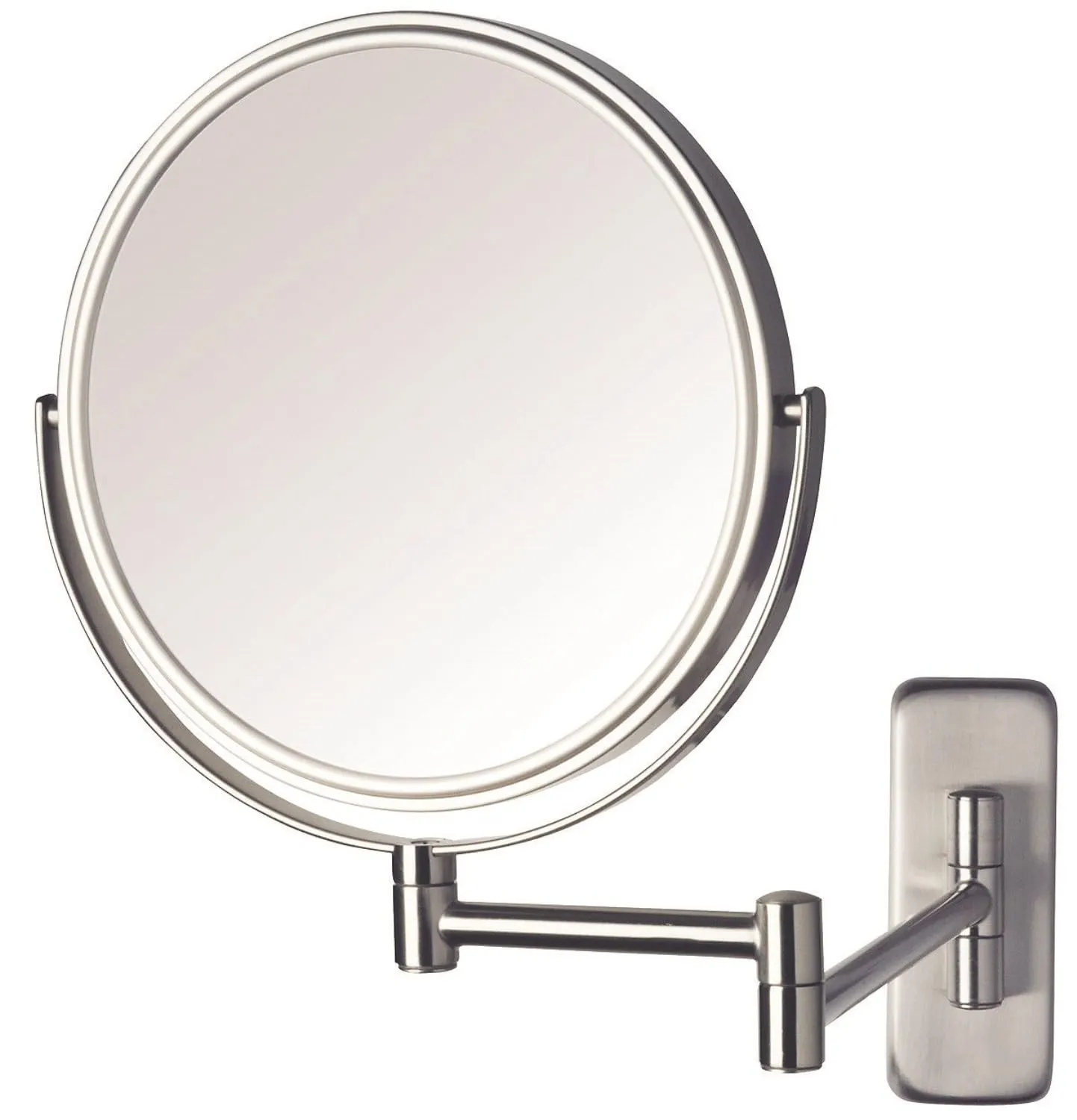 JERDON Two-Sided Wall Mounted Nickel Finish Makeup Mirror - 5X-1X Magnification - 8” Diameter Mirror Extends 13.5” - Model JP7506N