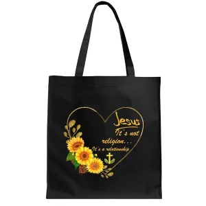 Jesus It is not a Religion It is a Relationship Sunflower Graphic Navy Black Multicolor Canvas Tote Bag