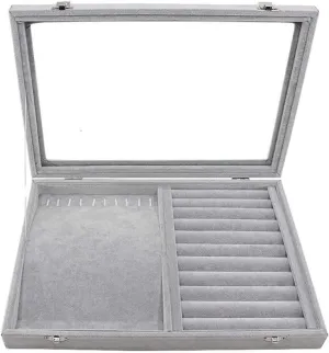 Jewelry Boxes with Clear Lid Ice Velvet Jewelry Storage Box Glass Jewelry Display Case Store Showcase Box Jewelry Boxes & Organizers