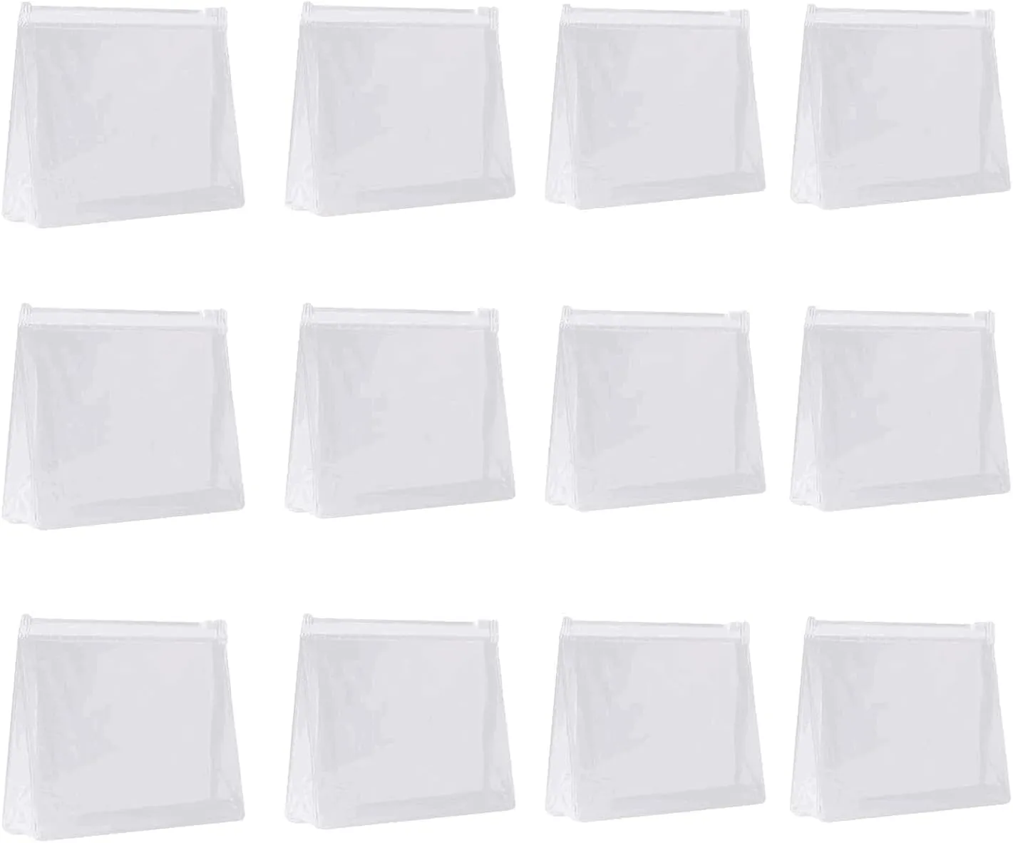 JIAKAI 12pcs Mini Small PVC Transparent Plastic Cosmetic Organizer Bag Pouch With Zipper Closure for Vacation Travel, Bathroom and Organizing Makeup Bag