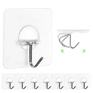 JINSHUNFA Wall Hooks 13lb(Max) Transparent Reusable Seamless Hooks,Waterproof and Oilproof,Bathroom Kitchen Heavy Duty Self Adhesive Hooks,8 Pack