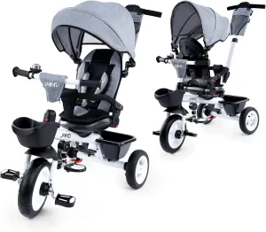 JMMD Baby Trike, 6-in-1 Kids Tricycle with Adjustable Push Handle, Removable Canopy, Safety Harness for 18 Months - 5 Year Old, Gray
