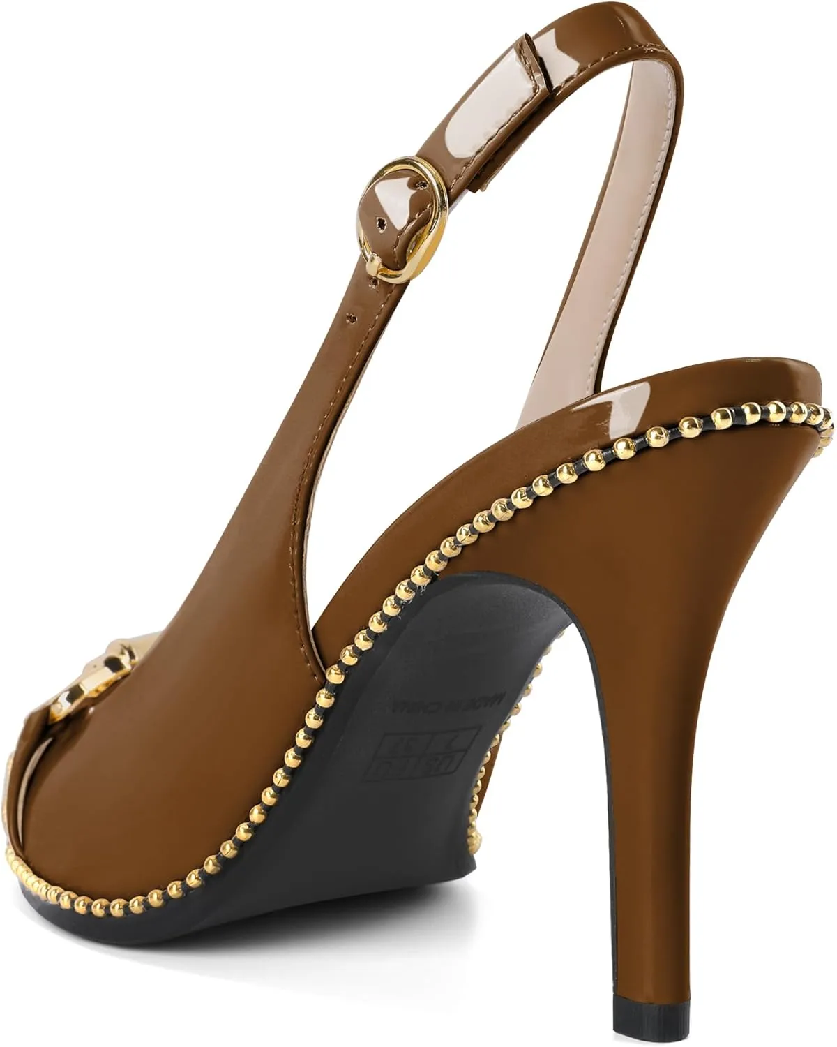 Joseywade Slingback Heels Women's Pointed Toe Stilettos High Heel Pumps Buckle Gold Beaded Shoes