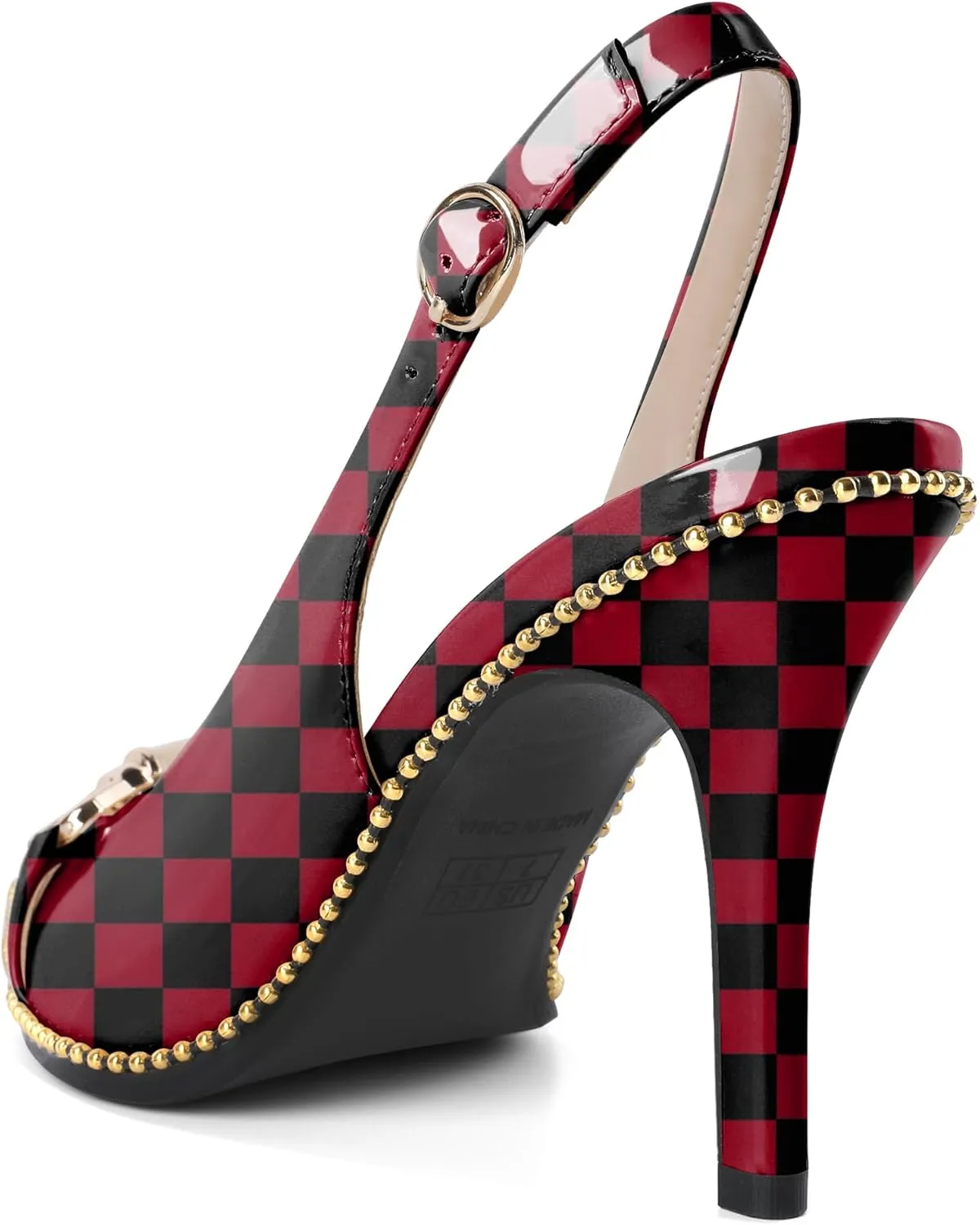 Joseywade Slingback Heels Women's Pointed Toe Stilettos High Heel Pumps Buckle Gold Beaded Shoes