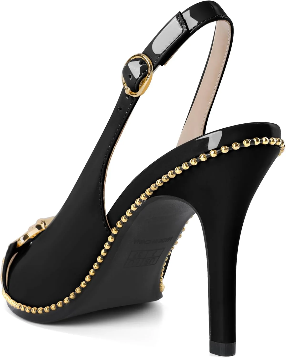 Joseywade Slingback Heels Women's Pointed Toe Stilettos High Heel Pumps Buckle Gold Beaded Shoes