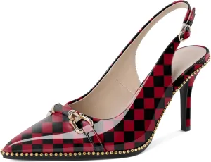 Joseywade Slingback Heels Women's Pointed Toe Stilettos High Heel Pumps Buckle Gold Beaded Shoes