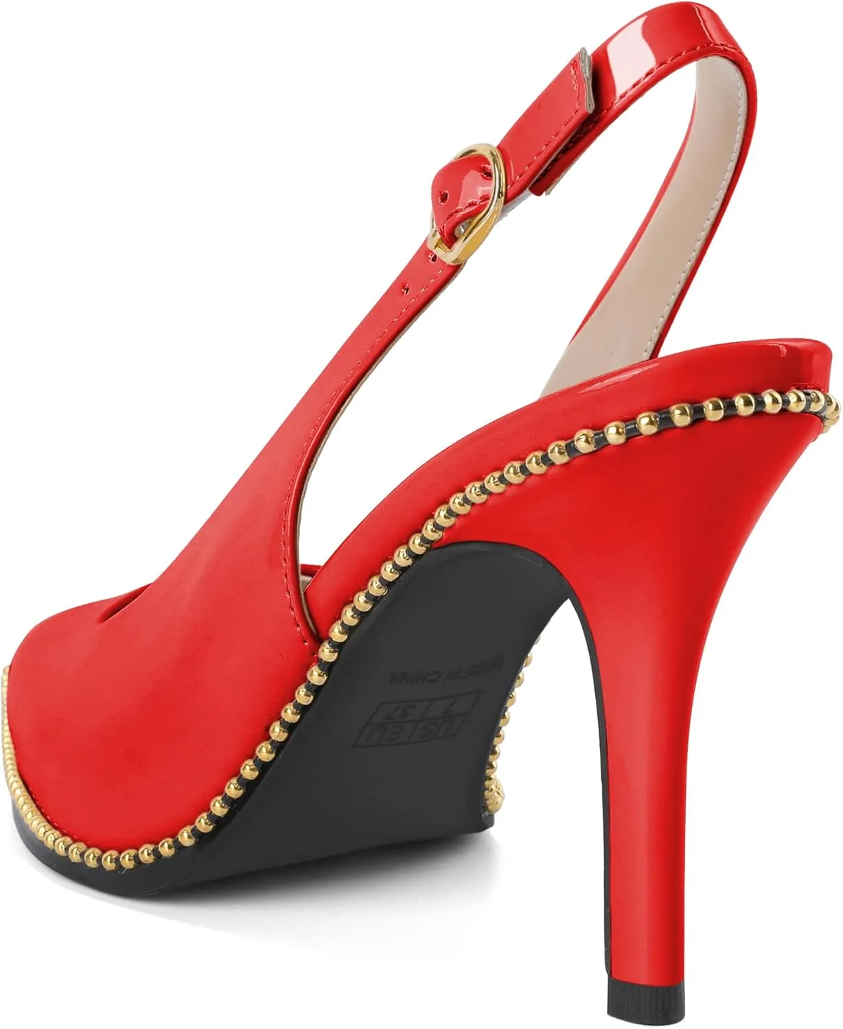 Joseywade Slingback Heels Women's Pointed Toe Stilettos High Heel Pumps Gold Beaded Dress Shoes