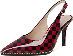 Joseywade Slingback Heels Women's Pointed Toe Stilettos High Heel Pumps Gold Beaded Dress Shoes