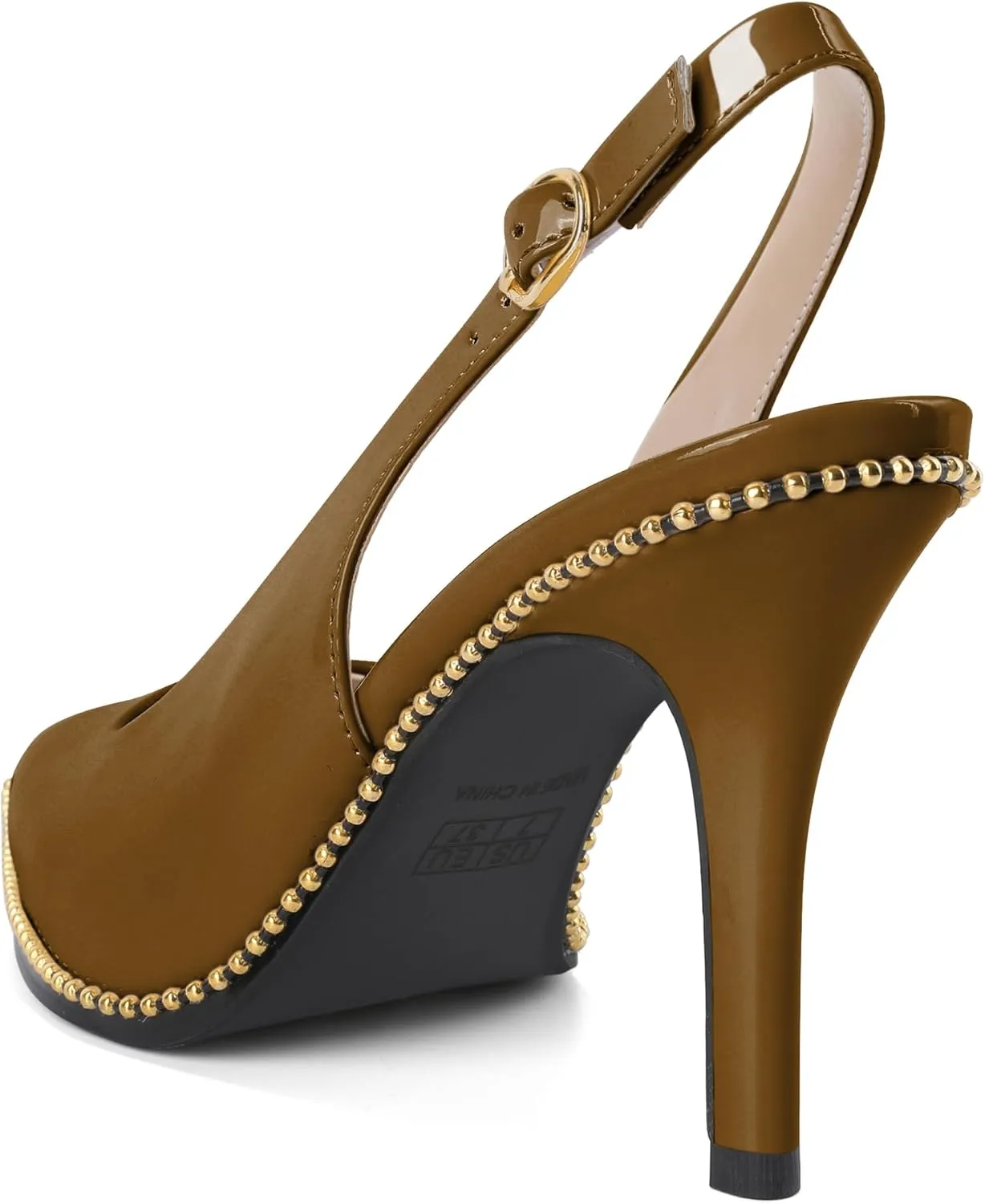 Joseywade Slingback Heels Women's Pointed Toe Stilettos High Heel Pumps Gold Beaded Dress Shoes