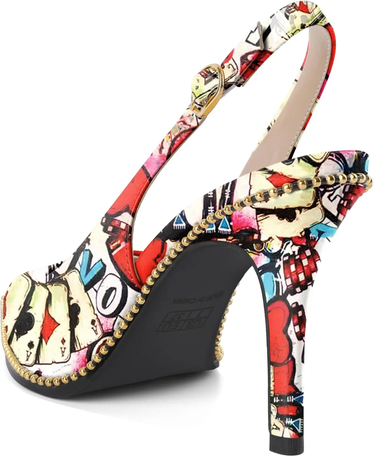 Joseywade Slingback Heels Women's Pointed Toe Stilettos High Heel Pumps Gold Beaded Dress Shoes