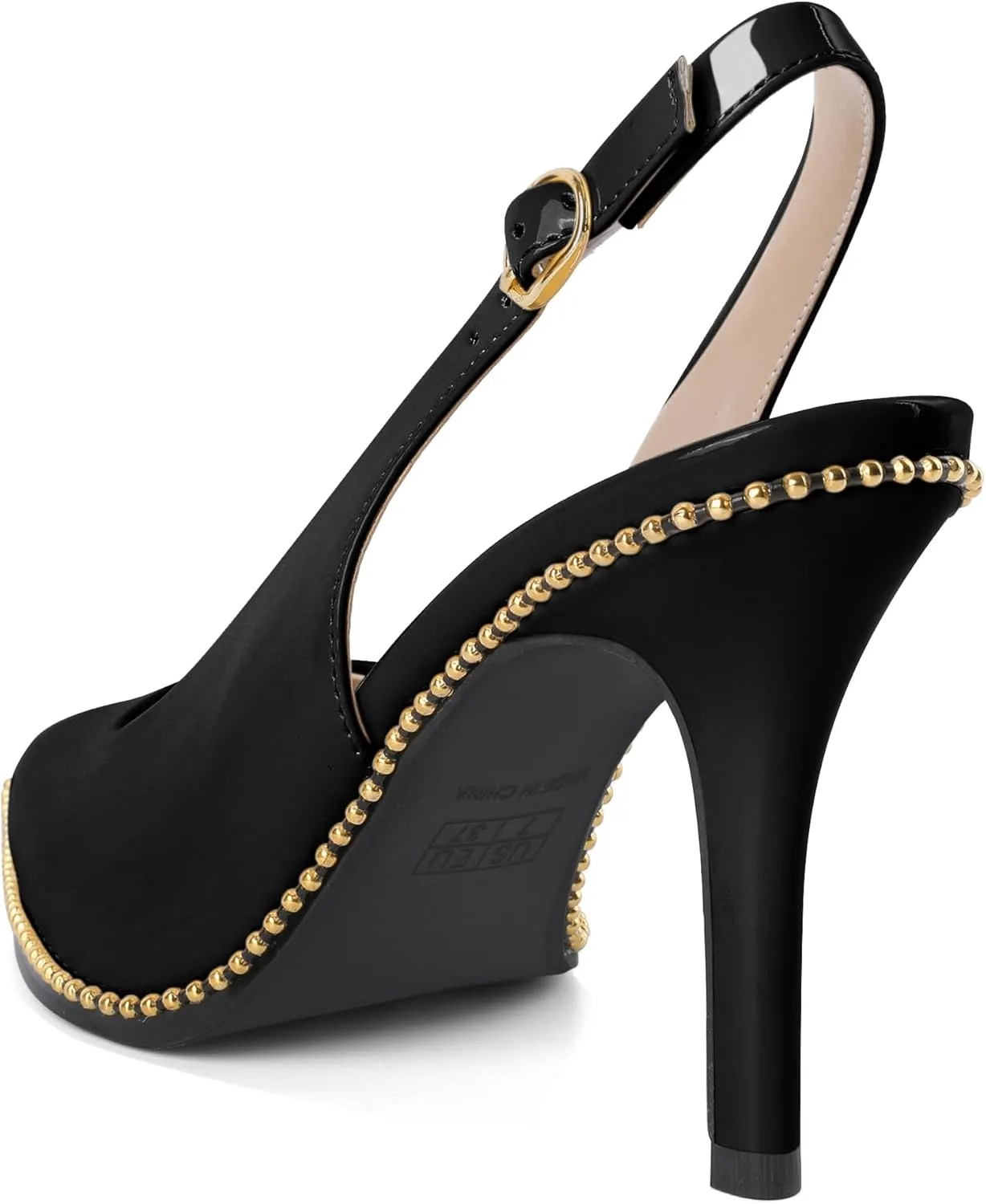 Joseywade Slingback Heels Women's Pointed Toe Stilettos High Heel Pumps Gold Beaded Dress Shoes
