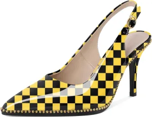 Joseywade Slingback Heels Women's Pointed Toe Stilettos High Heel Pumps Gold Beaded Dress Shoes