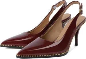 Joseywade Slingback Heels Women's Pointed Toe Stilettos High Heel Pumps Gold Beaded Dress Shoes