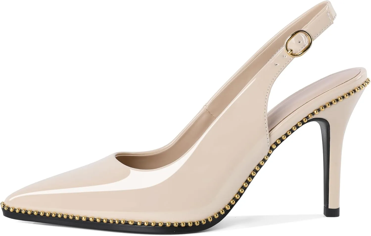 Joseywade Slingback Heels Women's Pointed Toe Stilettos High Heel Pumps Gold Beaded Dress Shoes