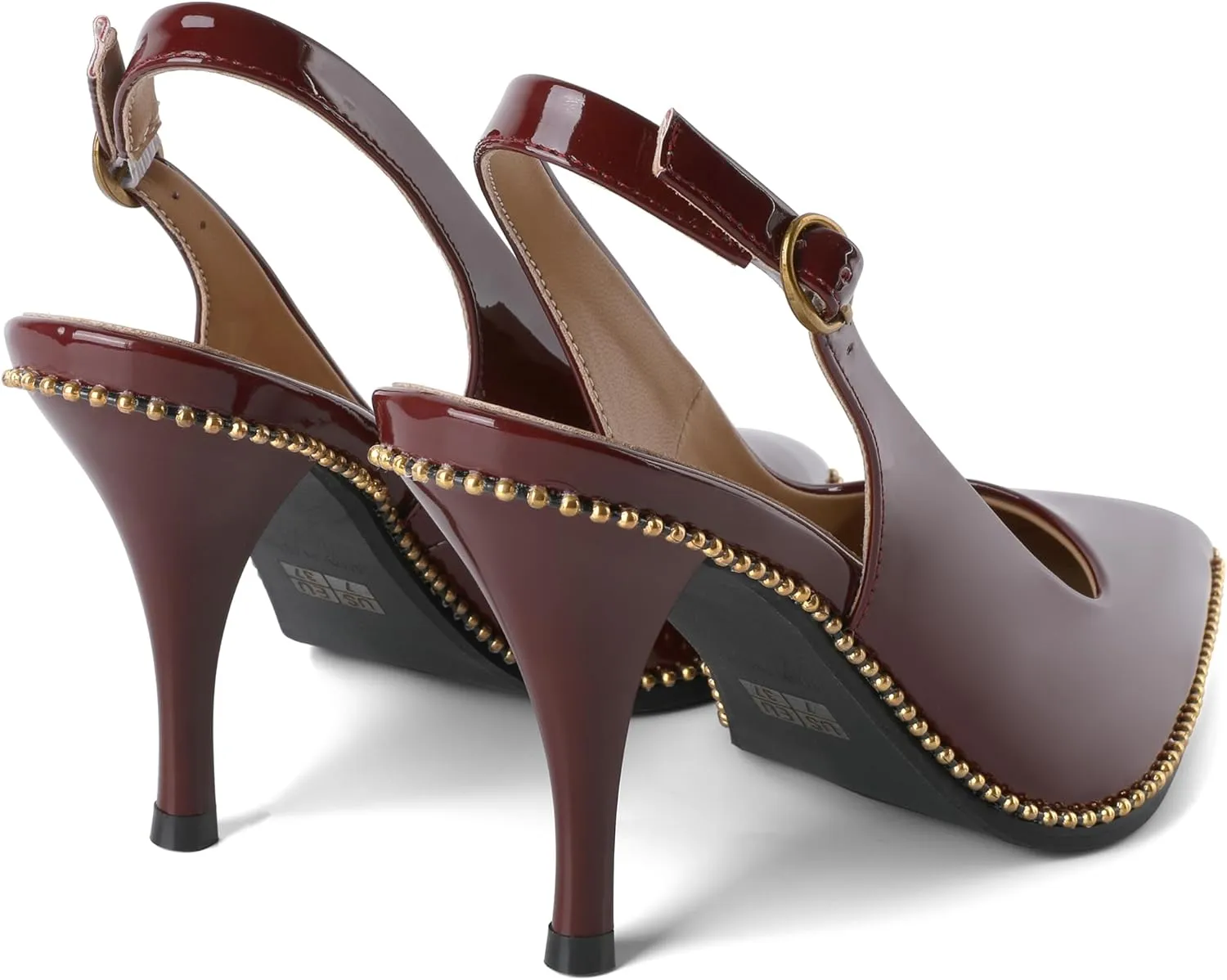 Joseywade Slingback Heels Women's Pointed Toe Stilettos High Heel Pumps Gold Beaded Dress Shoes