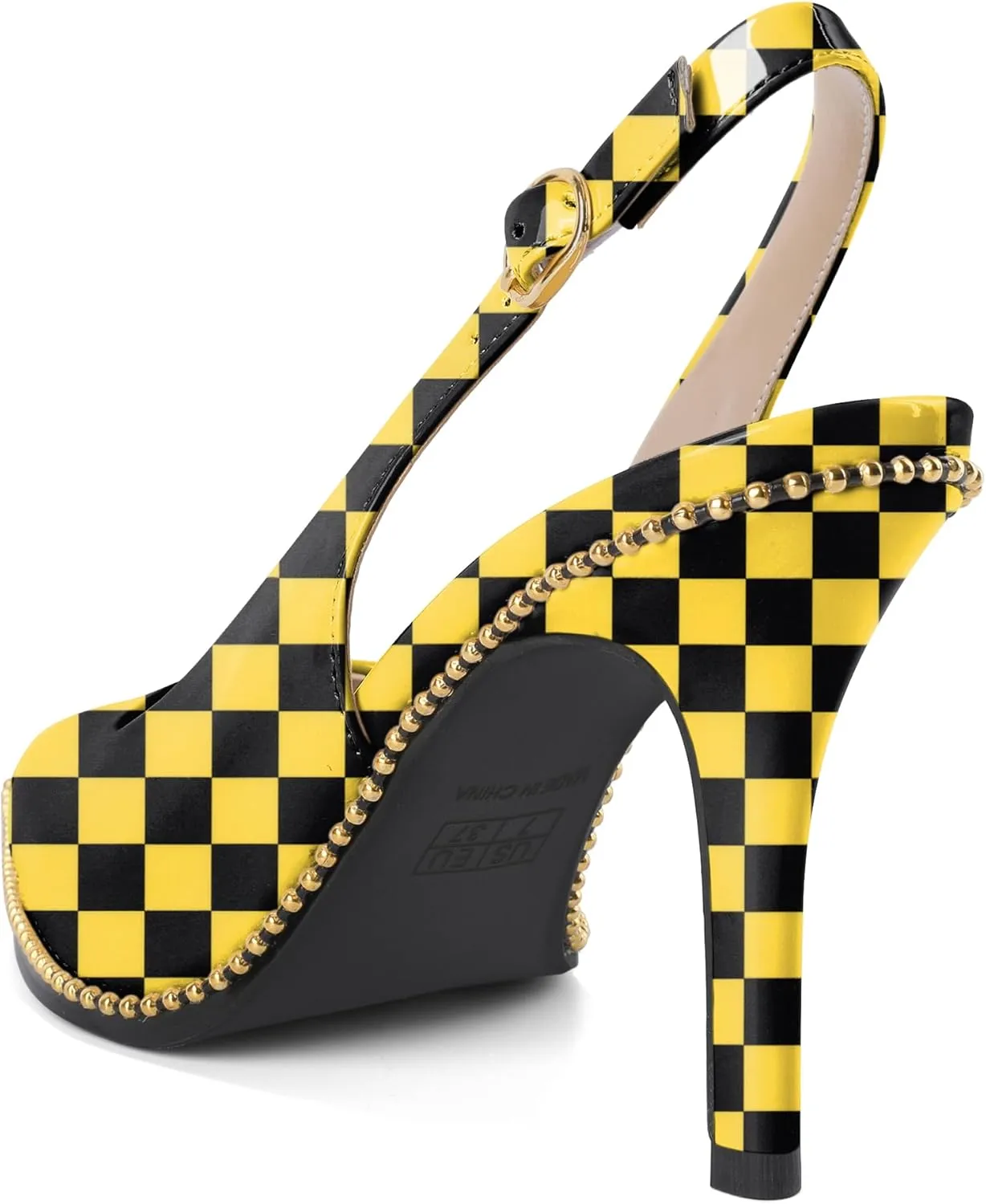 Joseywade Slingback Heels Women's Pointed Toe Stilettos High Heel Pumps Gold Beaded Dress Shoes