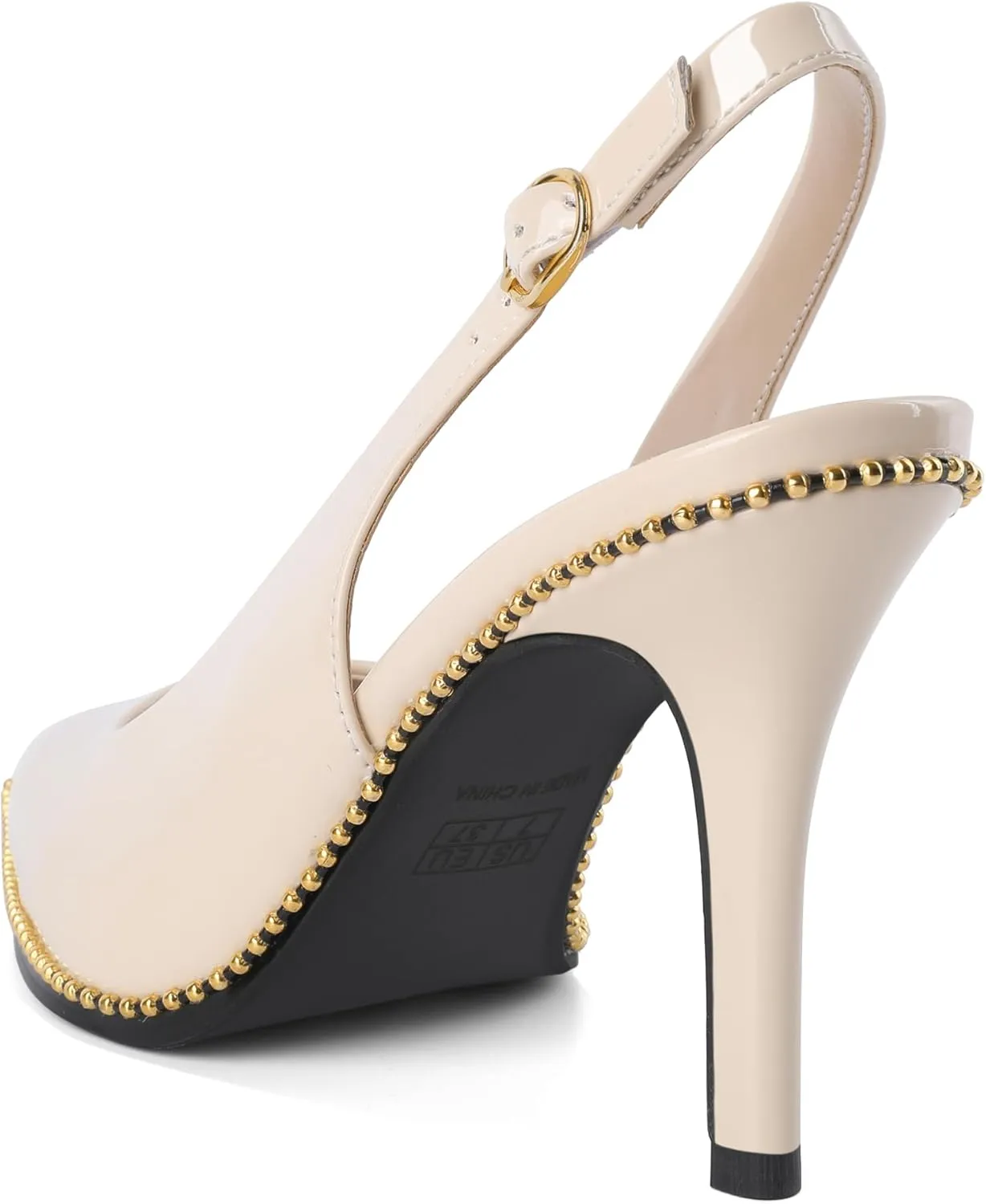 Joseywade Slingback Heels Women's Pointed Toe Stilettos High Heel Pumps Gold Beaded Dress Shoes